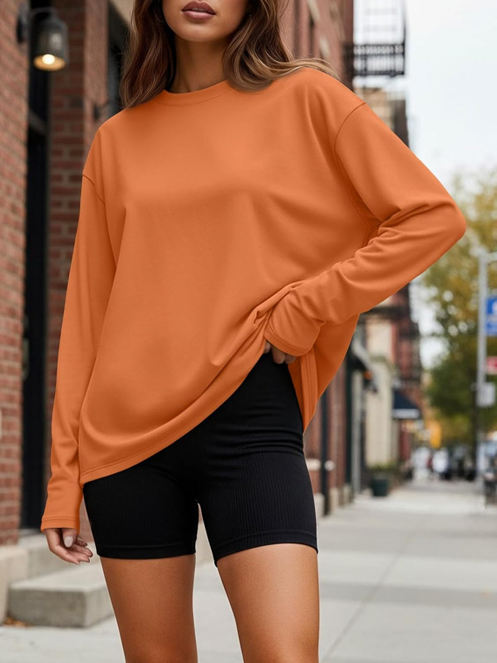 Trendy Queen Womens Oversized Long Sleeve T Shirts 2025 Basic Crewneck Tee Fall Tops Casual Workout Y2K Clothes