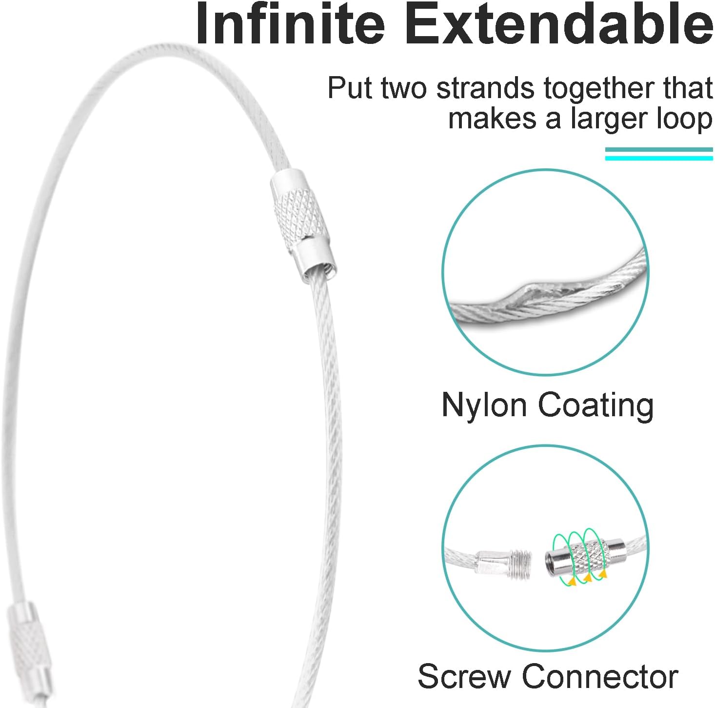 CooBigo 16 Pack Stainless Steel Loops 2mm Coated Wire Keychain Cable Large Keyrings 6 inch Key Chain for Luggage Tags, Key Tags, Keyrings, Kitchen utensils, Duster-Assorted Colors