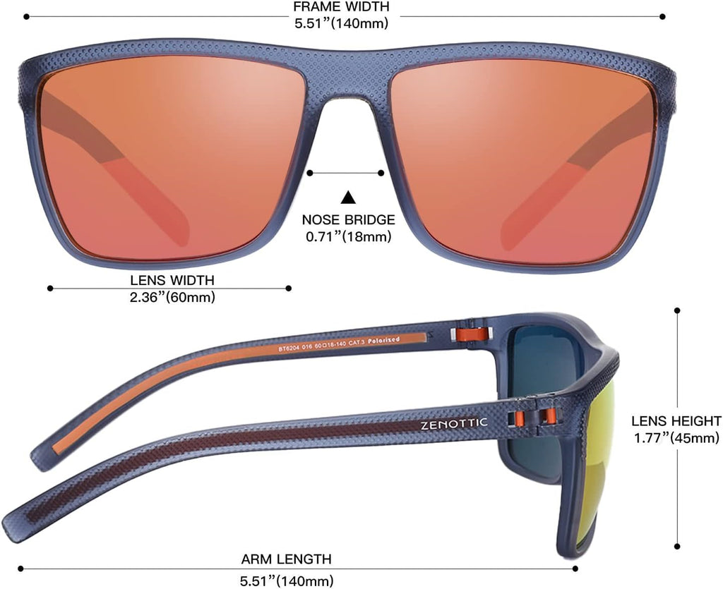 ZENOTTIC Polarized Sunglasses for Men Lightweight TR90 Frame UV400 Protection Square Sun Glasses