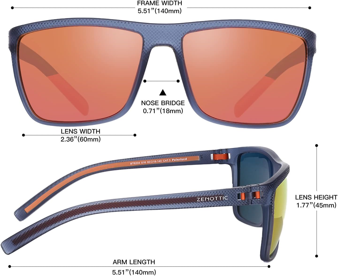 ZENOTTIC Polarized Sunglasses for Men Lightweight TR90 Frame UV400 Protection Square Sun Glasses