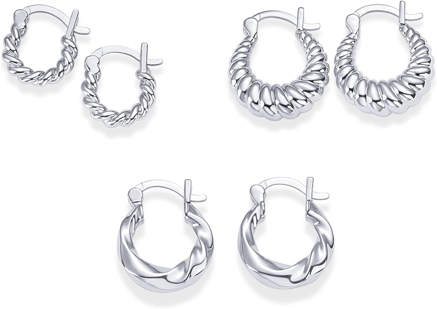 PAVOI 14K-18K Yellow Gold Plated 925 Sterling Silver Posts Three Pairs Small Hoop Earrings for Women - Statement Gold Hoop Earrings Set - Cubic Zirconia Rope Teardrop Chunky Huggie Earscape Piercings