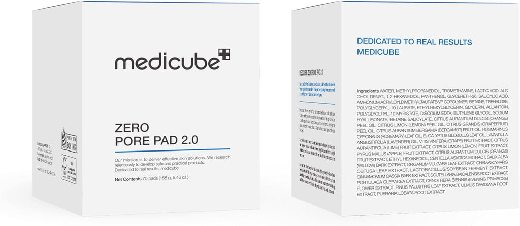 Medicube Zero Pore Pads 2.0, Dual-Textured Facial Toner Pads for Exfoliation and Pore Care with 4.5% AHA Lactic Acid & 0.45% BHA Salicylic Acid, Ideal for All Skin Types, Korean Skin Care (70 units)