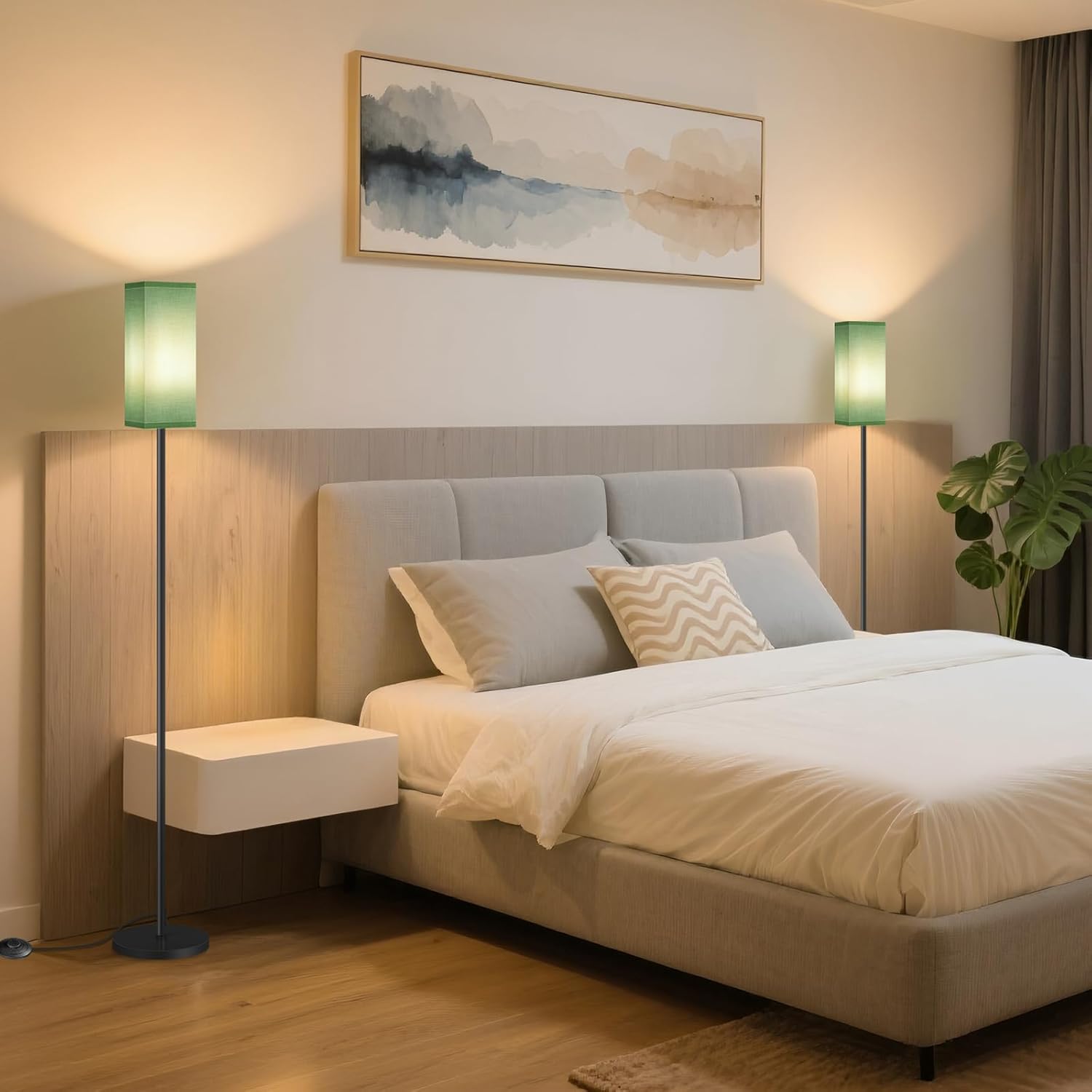 64.6" Floor Lamp, Pole with Foot Switch, Modern Standing Lamp Lampshade, Minimalist Freestanding Lamp (Bulb Not Included), for Living Room, Bedroom Office ETL Listed, Black and Beige E07LD05