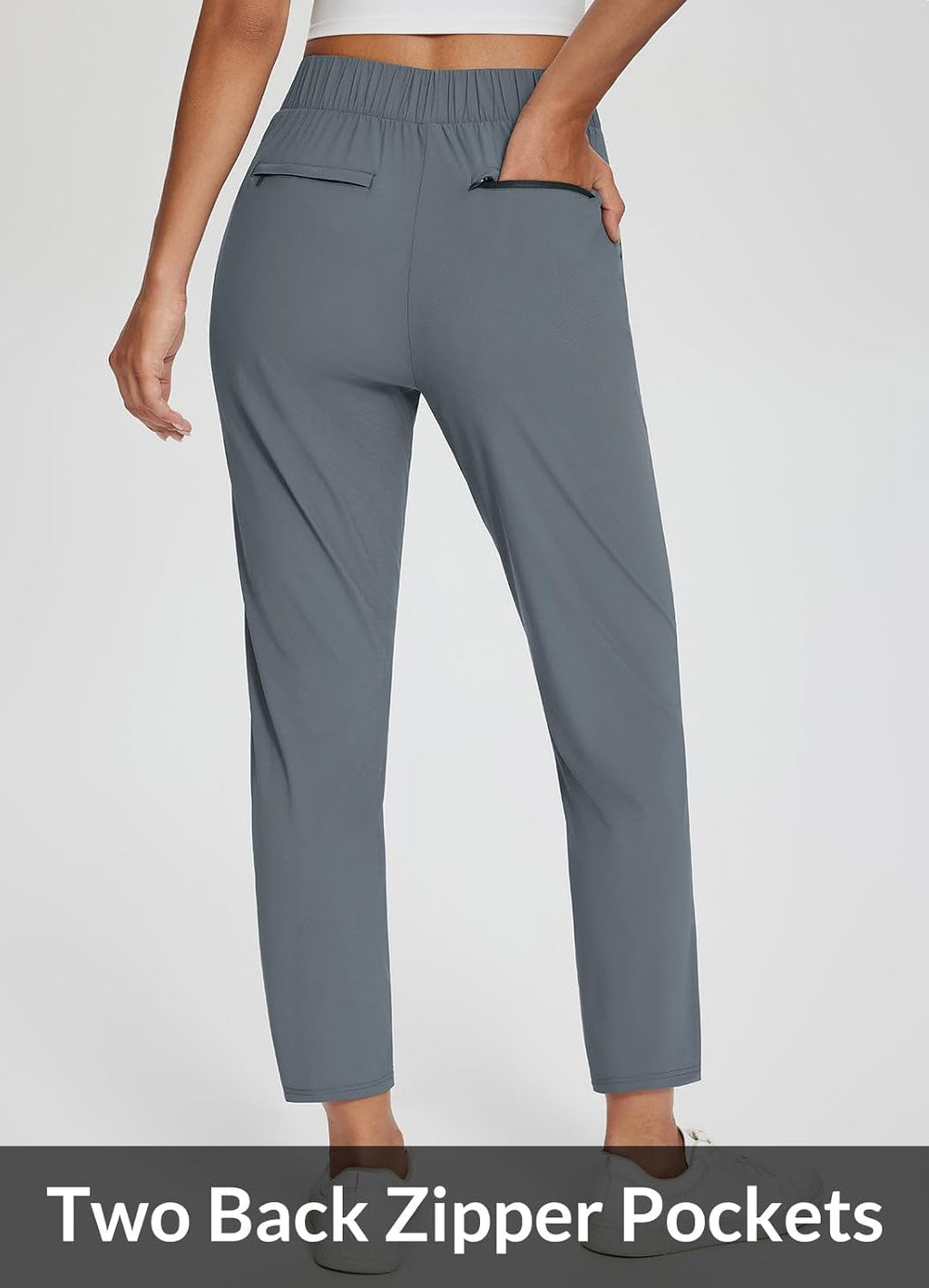 baleaf Womens Travel Pants Lightweight Stretch with Zipper Pockets Petite Ankle Dressy Golf Work Business Casual Slacks