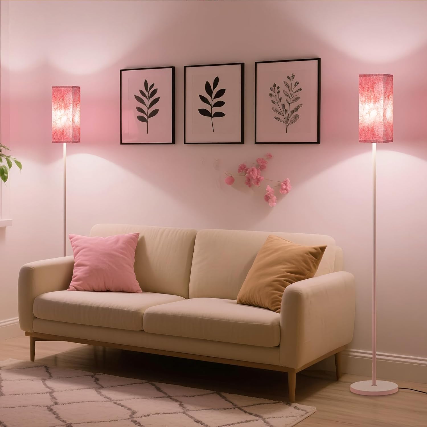 64.6" Floor Lamp, Pole with Foot Switch, Modern Standing Lamp Lampshade, Minimalist Freestanding Lamp (Bulb Not Included), for Living Room, Bedroom Office ETL Listed, Black and Beige E07LD05