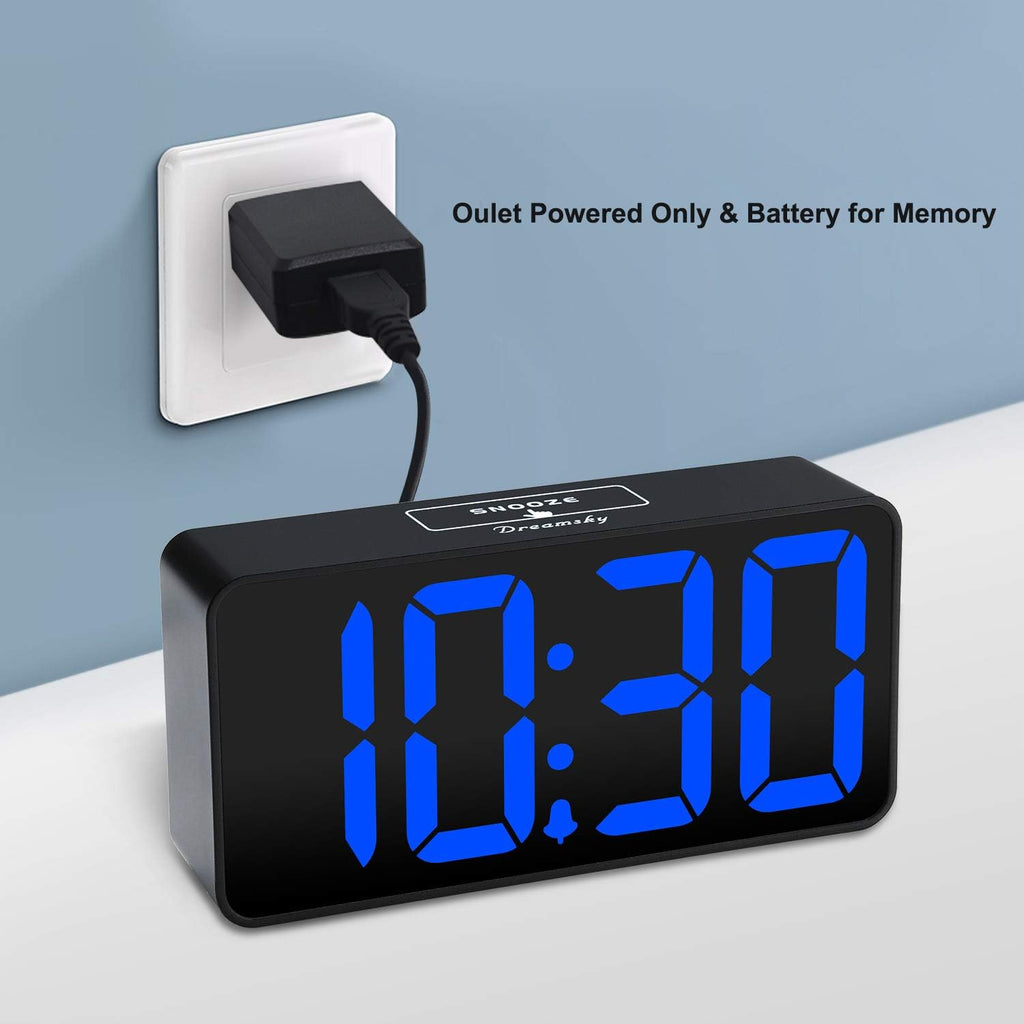 DreamSky Small Digital Alarm Clock for Bederoom, Large Big Numbers Display with Dimmer for Living Room, Electric Bedside Desk Clock with USB Charging Port, Adjustable Volume, USB-C Adapter Powered