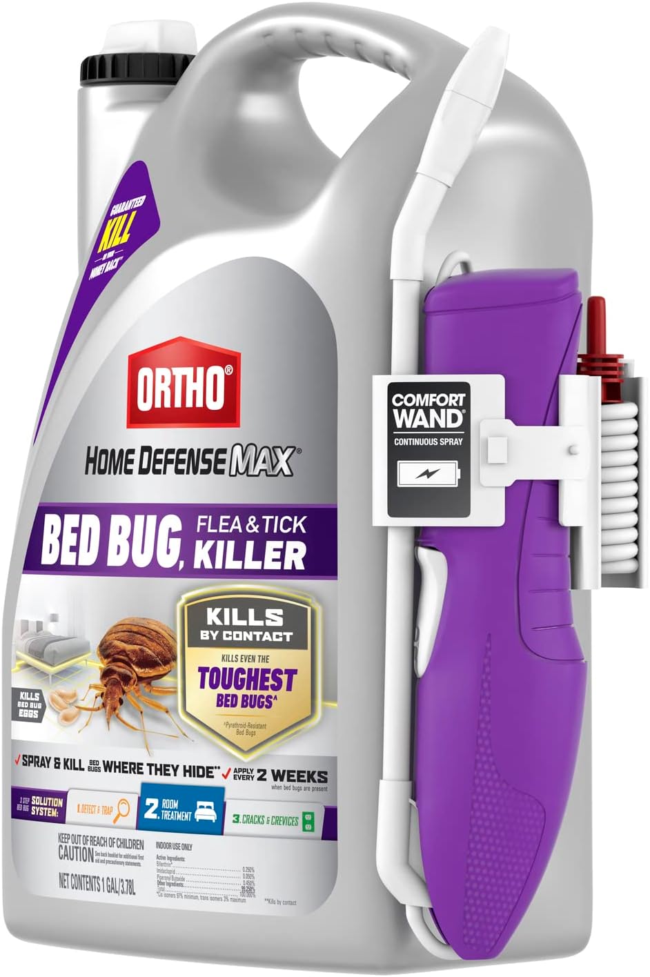 Ortho Home Defense Max Bed Bug, Flea and Tick Killer with Comfort Wand, Bed Bug Spray, Kills Bed Bug Eggs, Fleas and Ticks, 1 gal.