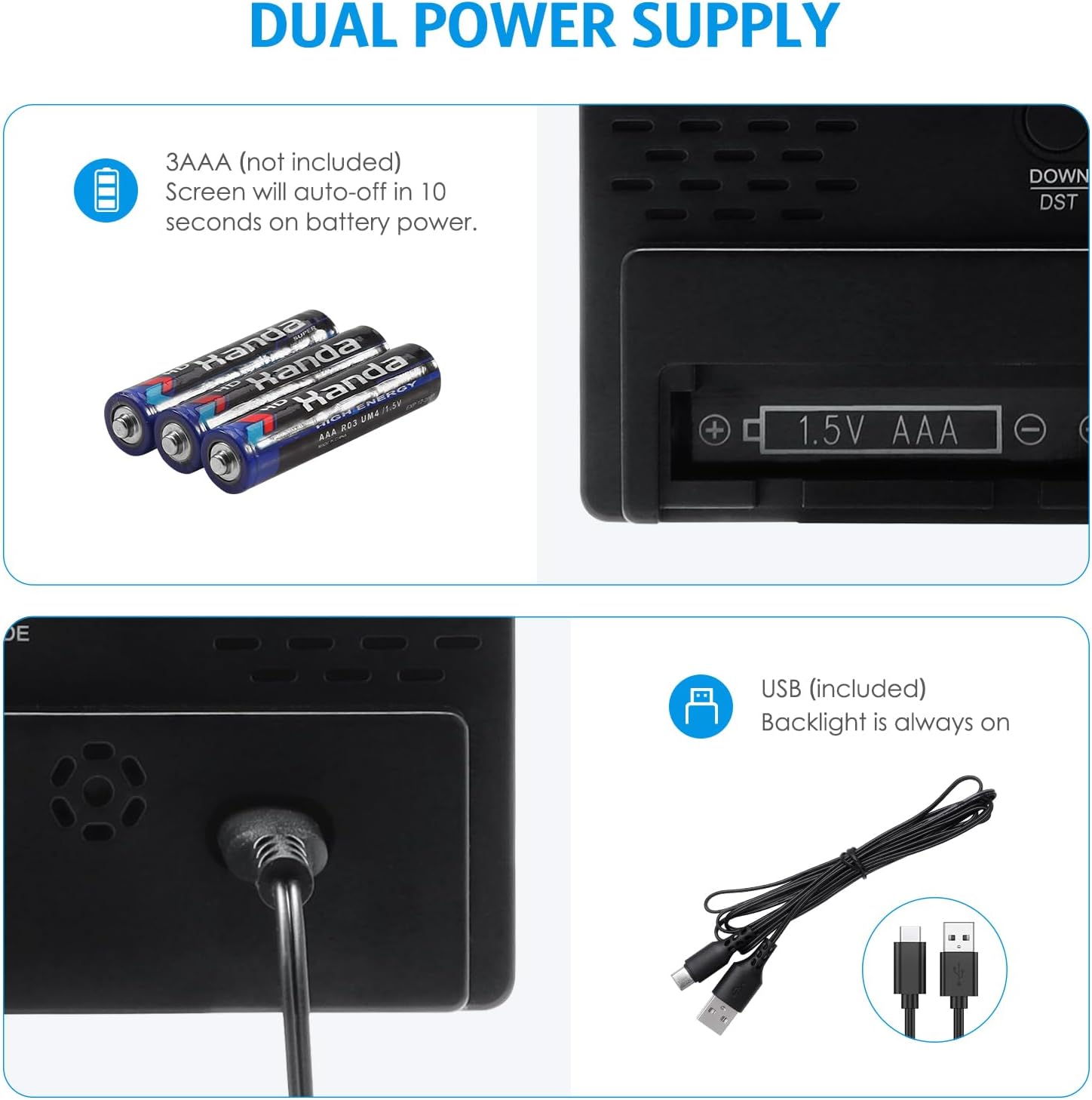 AMIR Digital Alarm Clock, [Upgraded Version] LED Clock for Bedroom, Electronic Desktop Clock with Type-C Port,Adjustable Brightness,DST,Snooze,12/24H Display for Home,Office