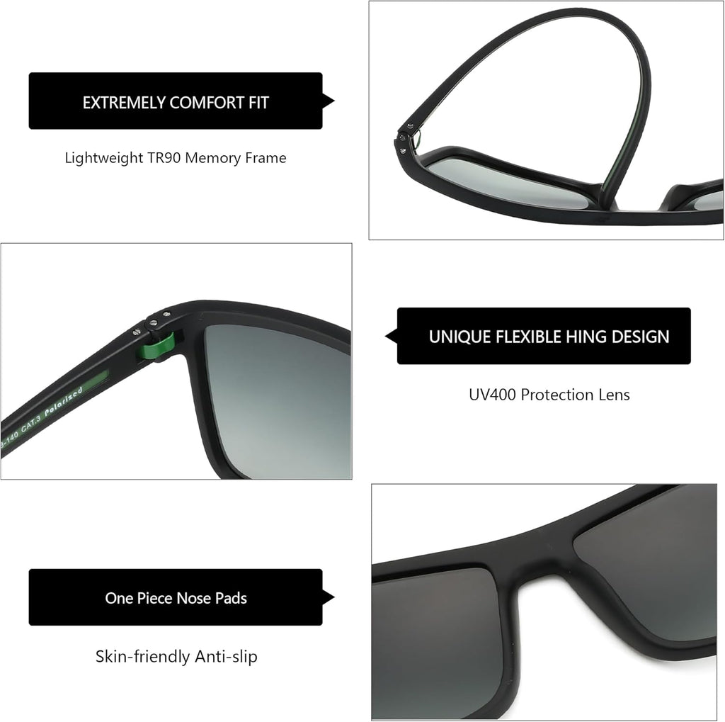 ZENOTTIC Polarized Sunglasses for Men Lightweight TR90 Frame UV400 Protection Square Sun Glasses