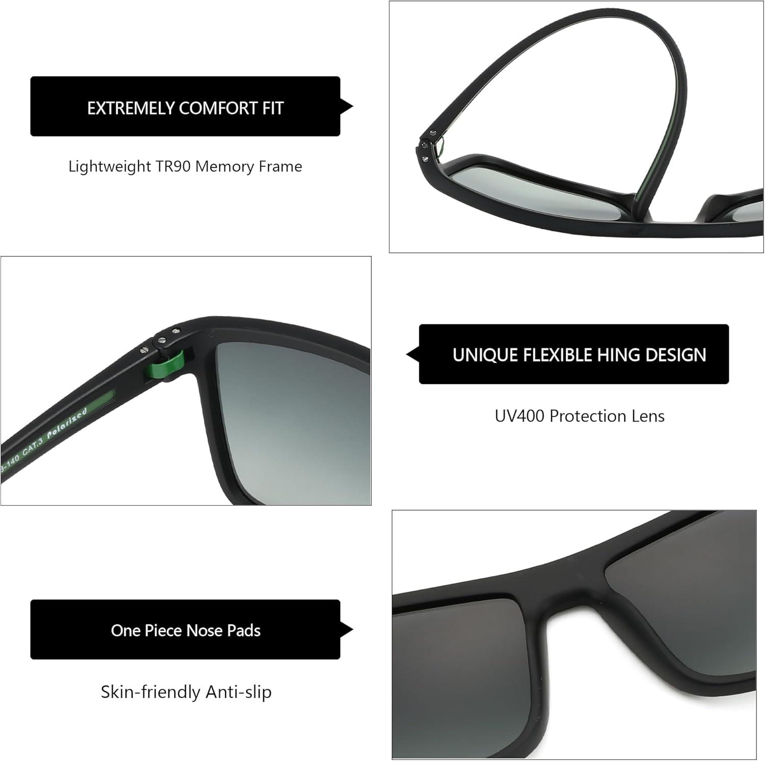 ZENOTTIC Polarized Sunglasses for Men Lightweight TR90 Frame UV400 Protection Square Sun Glasses