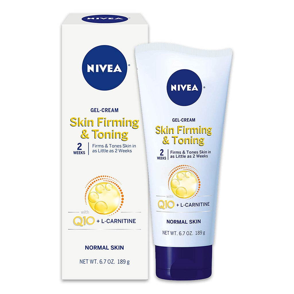 NIVEA Skin Firming & Toning Body Gel Cream with Q10, Hyaluronic Acid and Vitamin C, Clinically Tested Skin Firming & Toning Cream, 72-Hour Moisture, 6.7 Oz Tube