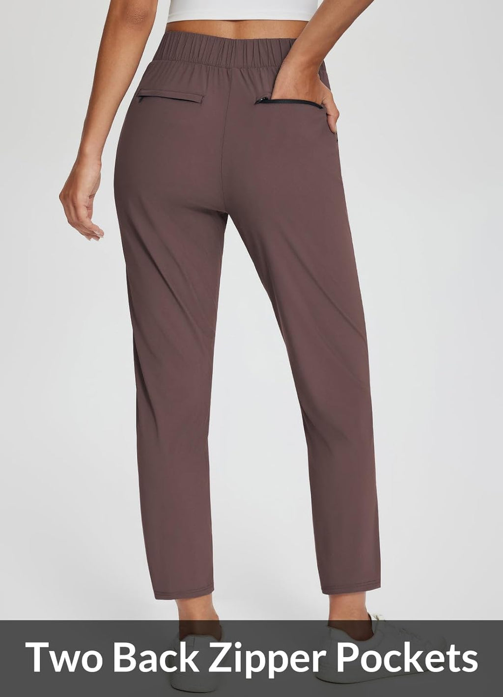 baleaf Womens Travel Pants Lightweight Stretch with Zipper Pockets Petite Ankle Dressy Golf Work Business Casual Slacks