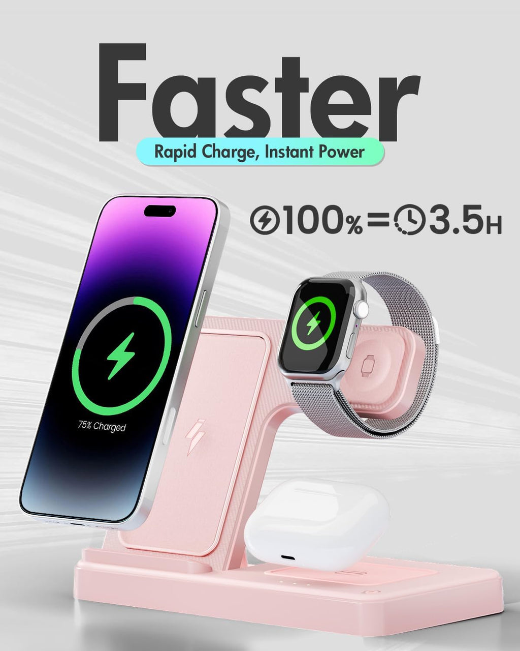 Wireless Charger iPhone Charging Station: 3 in 1 Charger Stand Multiple Devices for Apple - iPhone 17 16e 16 15 14 Pro Max 13 12 11 - Watch 10 9 8 7 6 5 4 3 2 SE and Ultra Series - Airpods 4 3 Pro