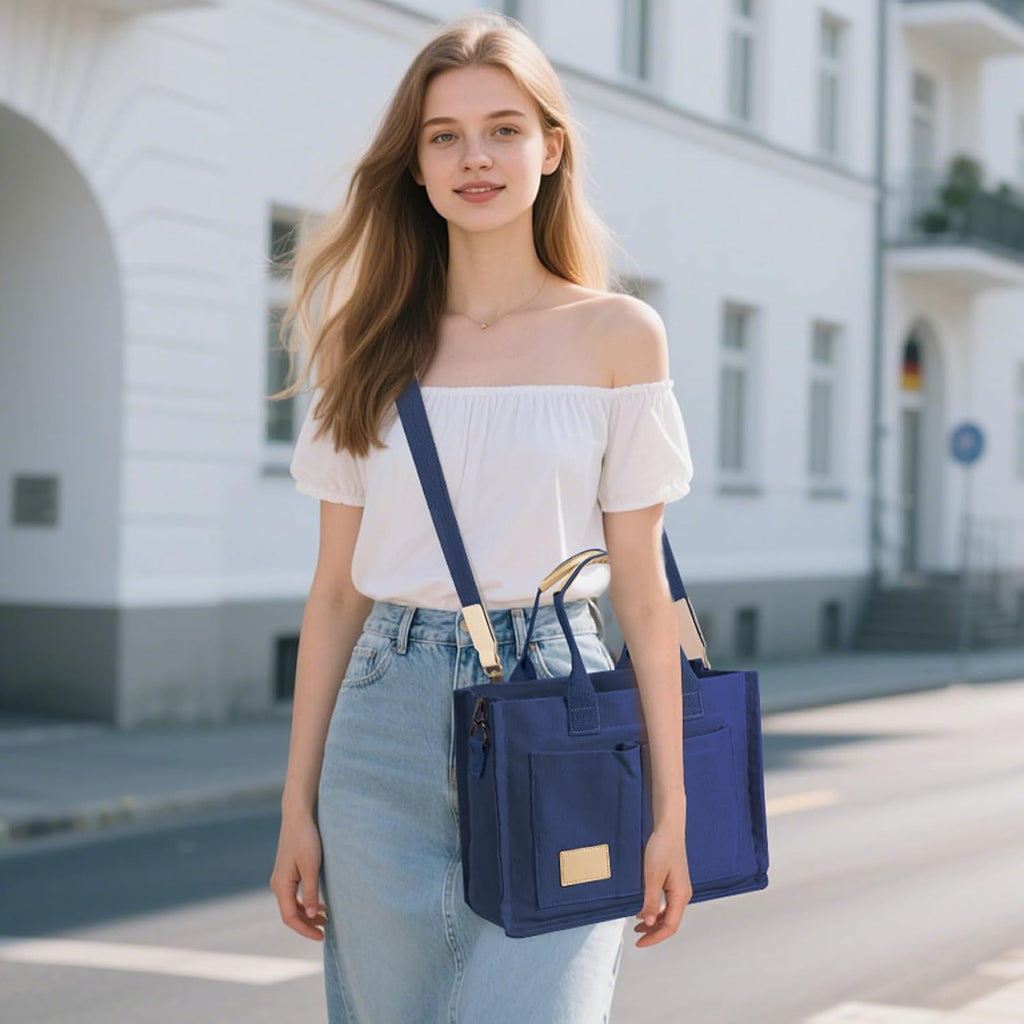 Tote Bags for Women Canvas Tote Purse Crossbody with Pockets Top Handle Shoulder Satchel Bag for Women