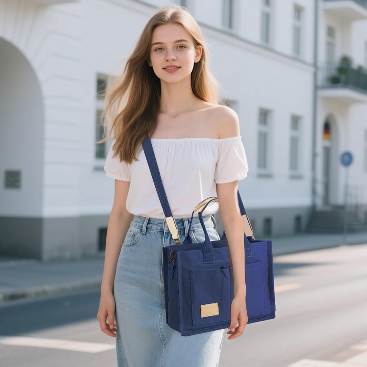 Tote Bags for Women Canvas Tote Purse Crossbody with Pockets Top Handle Shoulder Satchel Bag for Women