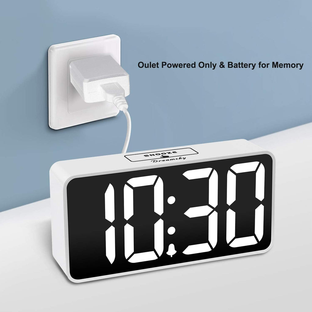 DreamSky Small Digital Alarm Clock for Bederoom, Large Big Numbers Display with Dimmer for Living Room, Electric Bedside Desk Clock with USB Charging Port, Adjustable Volume, USB-C Adapter Powered