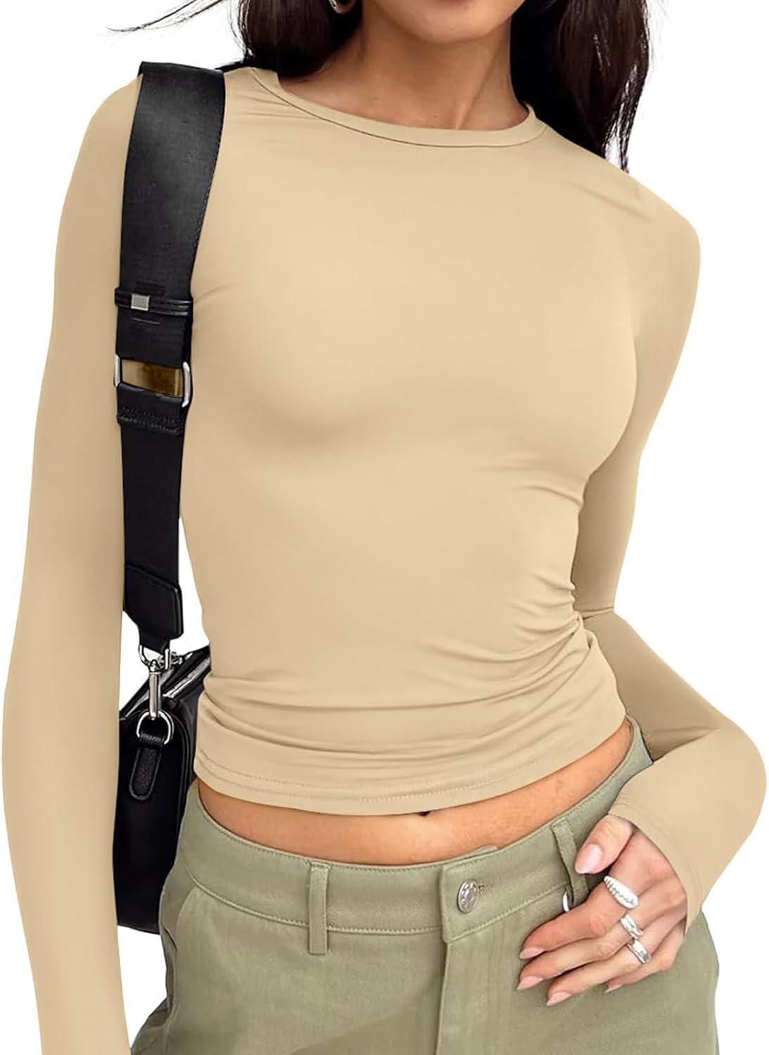 Trendy Queen Womens Long Sleeve T Shirts Fall Fashion 2025 Basic Crop Tops Going Out Outfits Y2k Clothes