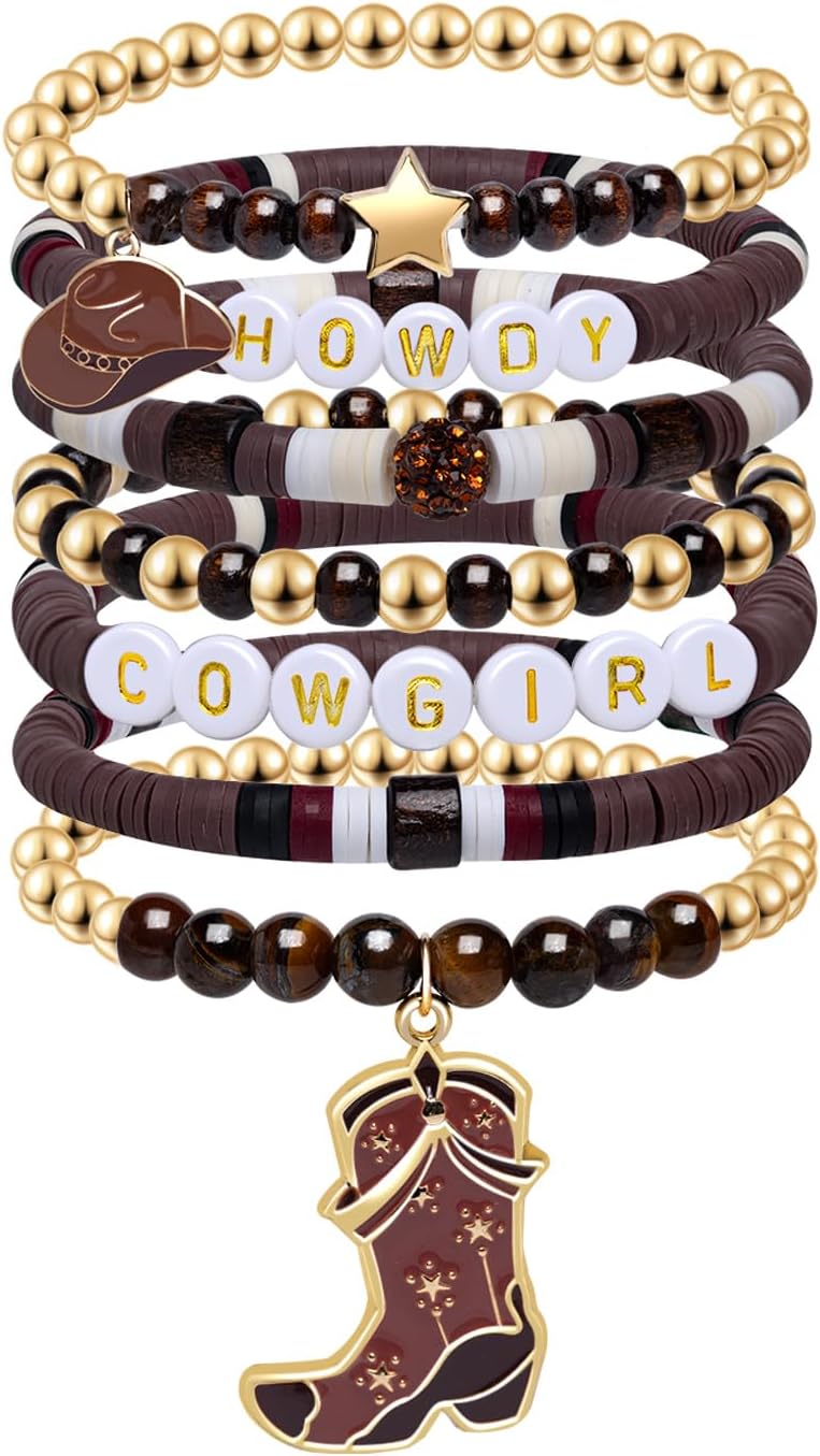 Artlunar Western Cowgirl Beaded Stretch Bracelets, Stackable cowgirl hat boot accessories, Bohemian Jewelry for Women Girls Teens Christmas Birthday Gift