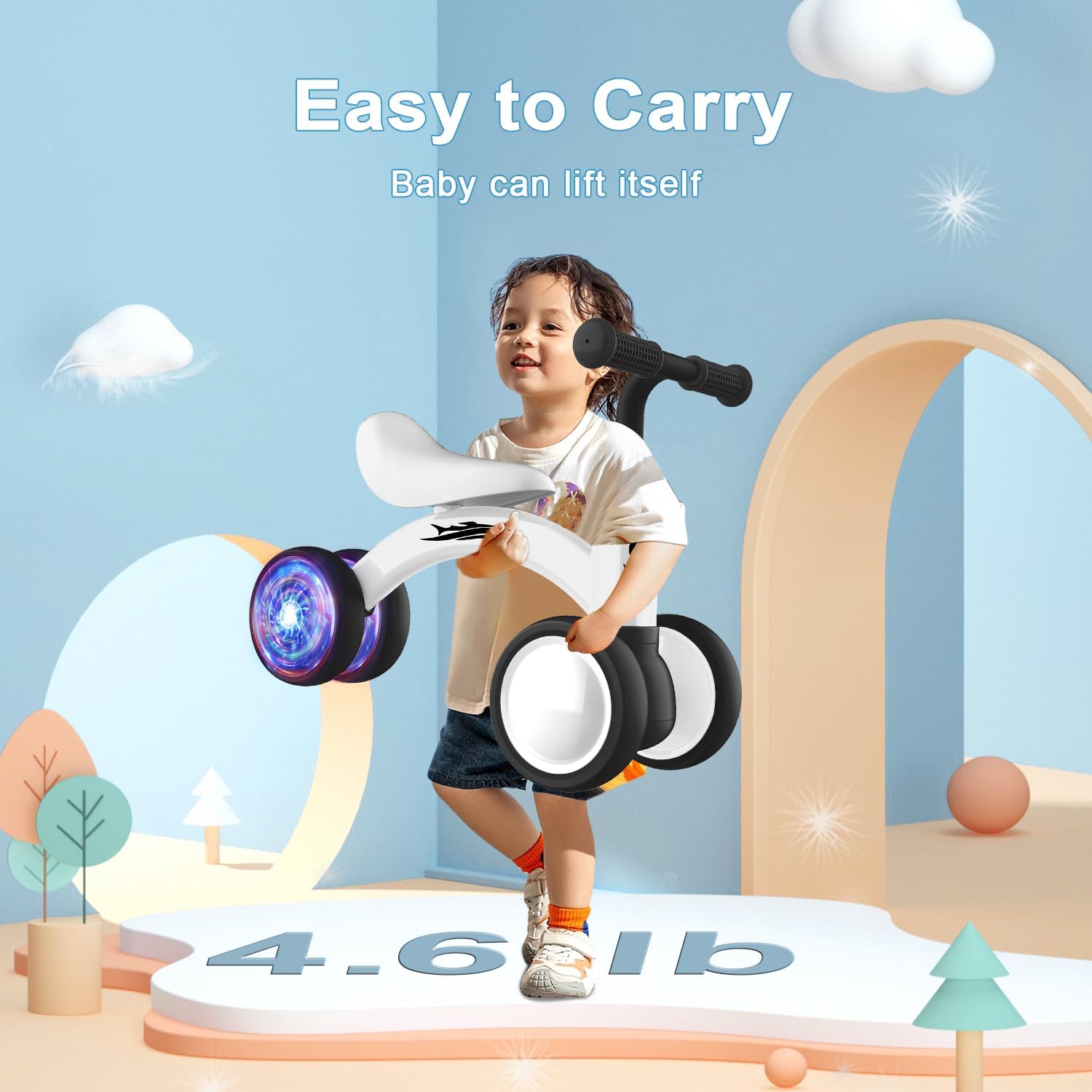 Colorful Lighting Baby Balance Bike Toys for 1 Year Old Girl Gifts, 10-36 Month Toddler Balance Bike, No Pedal 4 Silence Wheels & Soft Seat Pre-School First Riding on Toys, 1st Birthday Gifts.