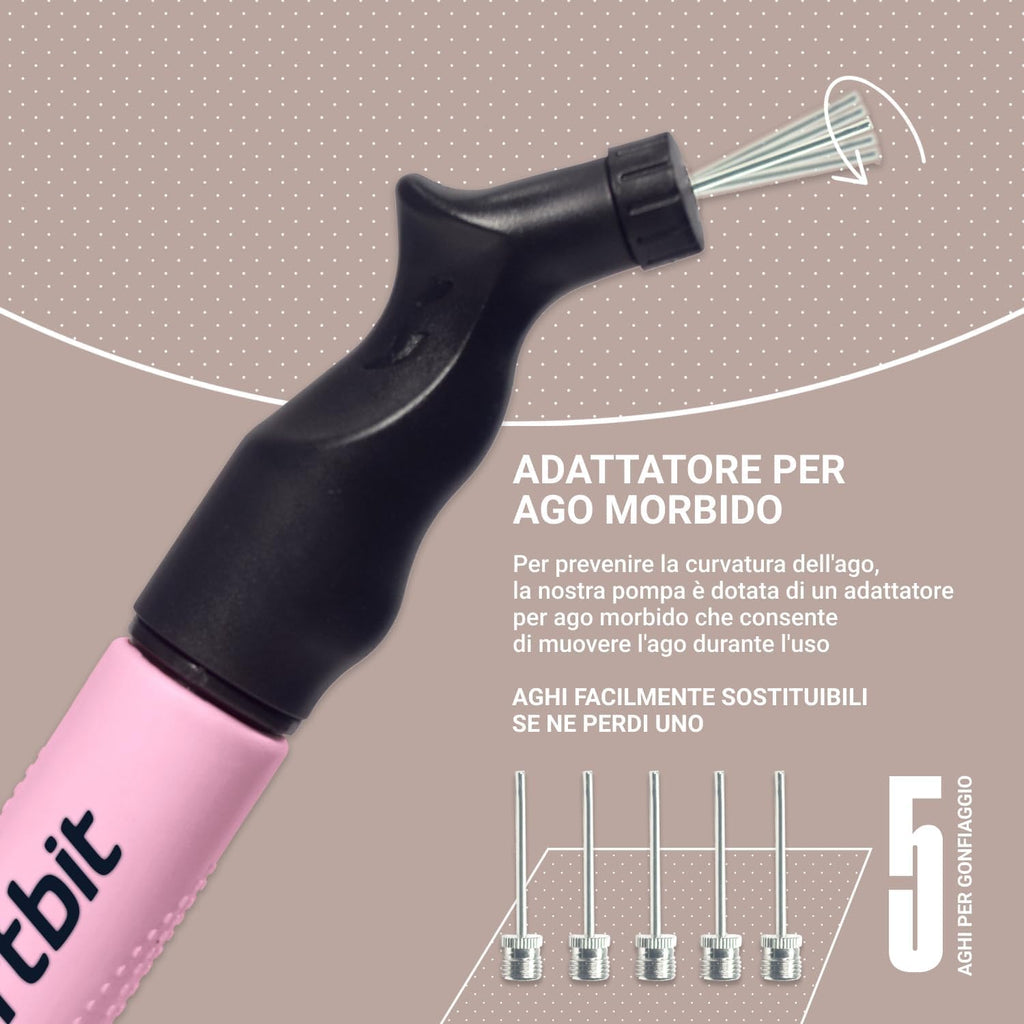 SPORTBIT Ball Pump for Sports Balls - Push & Pull Inflating System - Hand Pump for All Exercise Balls - Volleyball Pump, Basketball Inflator, Football & Soccer Ball Air Pump - Goes with 5 Needles Set