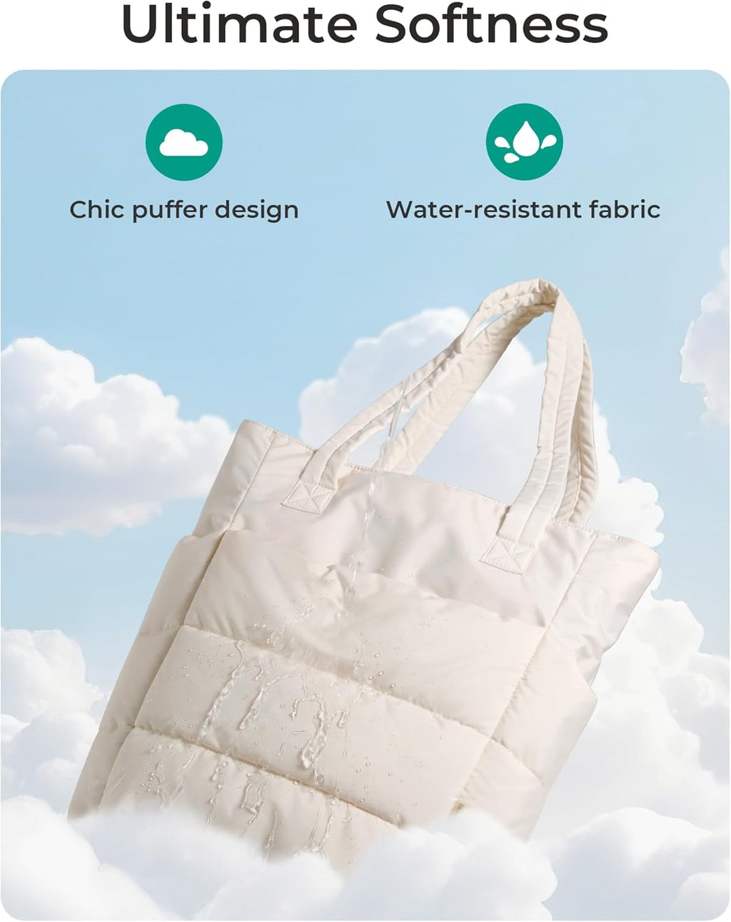 BAGSMART Tote Bag for Women, Lightweight Puffy Tote Bag with Compartments Shoulder Bag Handbag for Travel, Work, Gym