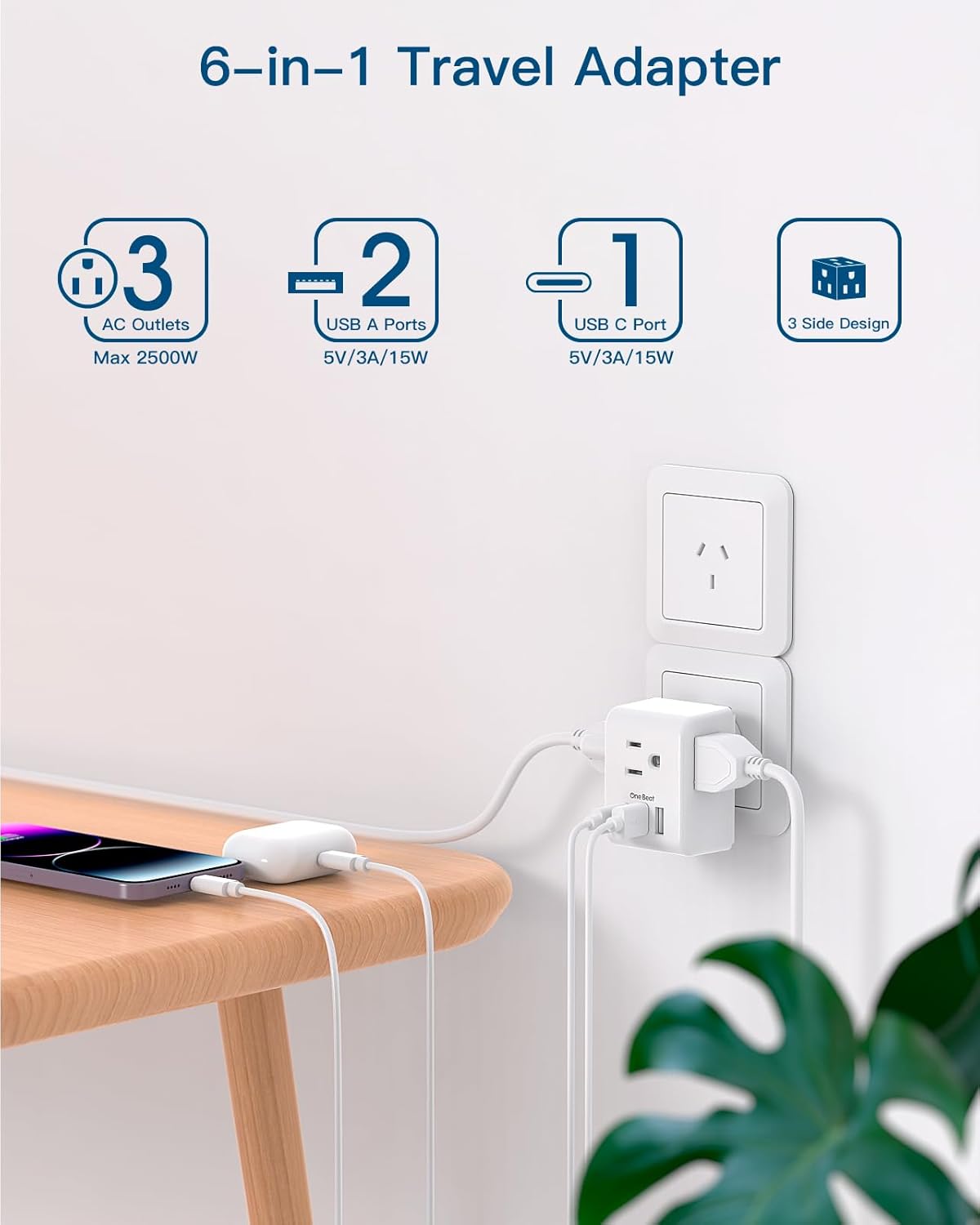 2 Pack European Travel Plug Adapter, International Power Plug Adapter with 3 Outlets 3 USB Charging Ports(1 USB C), Type C Plug Adapter Travel Essentials to Most Europe EU Spain Italy France Germany