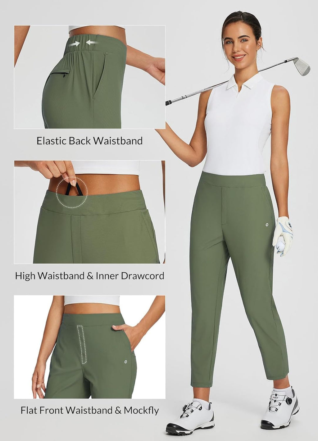 baleaf Womens Travel Pants Lightweight Stretch with Zipper Pockets Petite Ankle Dressy Golf Work Business Casual Slacks
