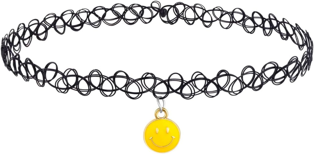 BodyJ4You 2PC Tattoo Choker Necklace - 90s Choker Necklace Women - 2000s Y2K Black Chokers Rainbow Choker - Butterfly Ying Yang Unicorn Rainbow Charms - Stretchy Elastic Necklace