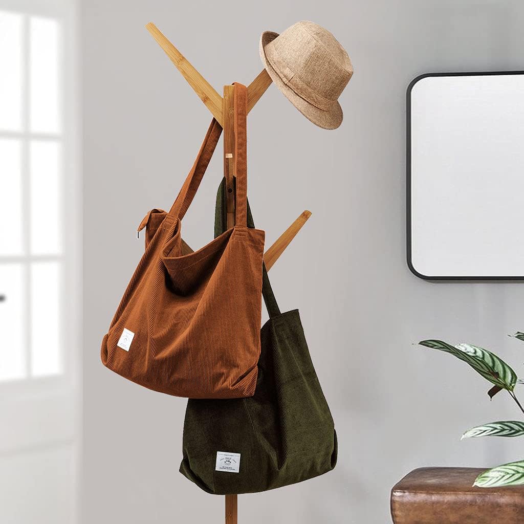 KALIDI Women Corduroy Tote Bag Zipper Casual Tote's Handbag Big Capacity Shoulder Bag with Pockets