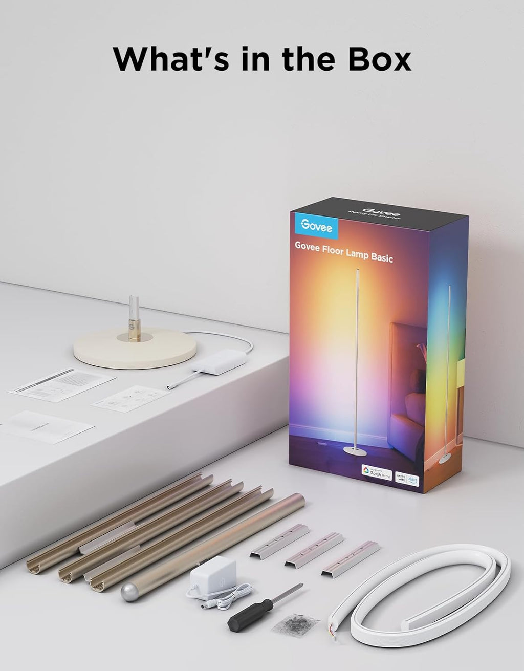 Govee RGBIC Floor Lamp Basic, LED Corner Lamp Works with Alexa, 1000 Lumen Smart Modern Floor Lamp with Music Sync and 16 Million DIY Colors, Color Changing Standing Lamp for Bedroom Living Room Black