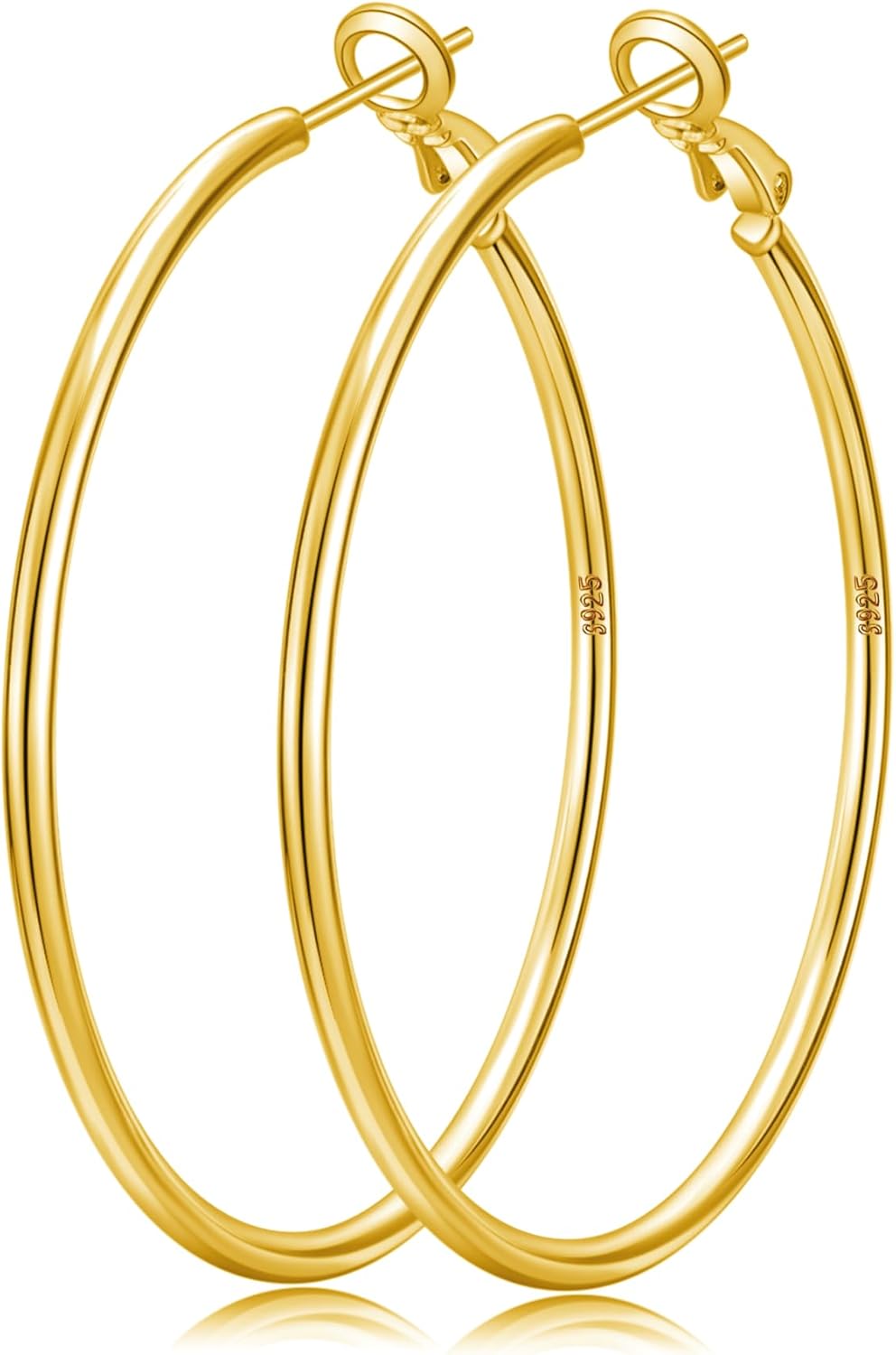 Senteria 2mm Wide 925 Sterling Silver Hoop Earrings for Women Hypoallergenic Lightweight Thin Large Big Gold Plated Hoops Earrings for Women 20/30/50/70MM