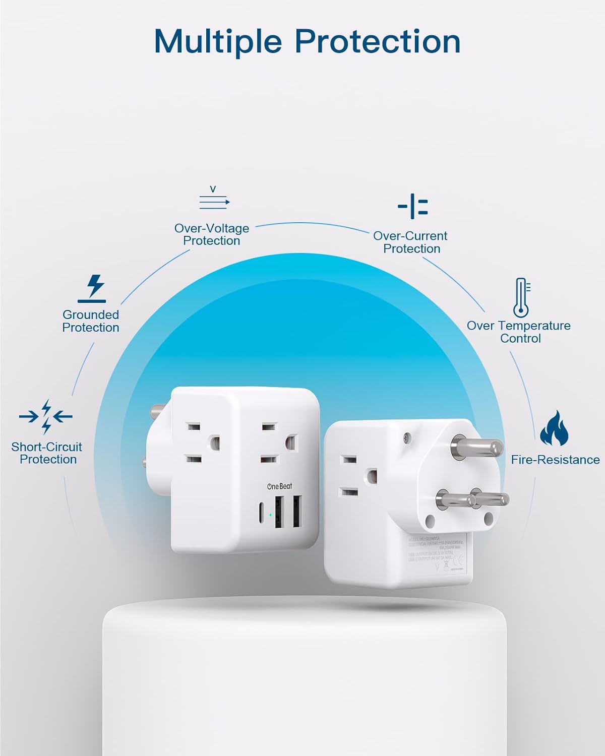 2 Pack European Travel Plug Adapter, International Power Plug Adapter with 3 Outlets 3 USB Charging Ports(1 USB C), Type C Plug Adapter Travel Essentials to Most Europe EU Spain Italy France Germany