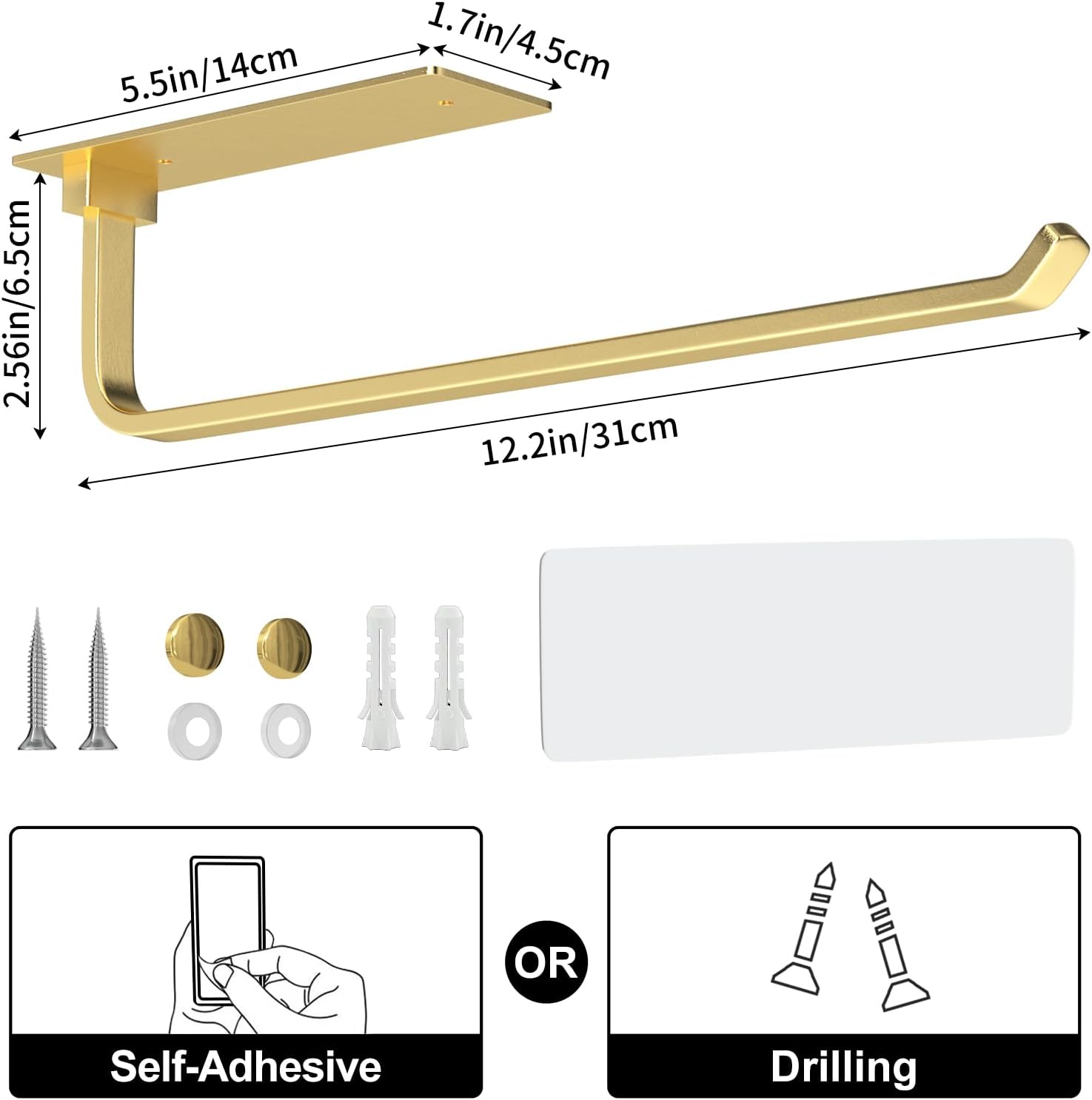 Paper Towel Holder - Self-Adhesive or Drilling, Matte Black, Upgraded Aluminum Kitchen Roll Dispenser Under Cabinet, Lighter but Stronger Than Stainless Steel!