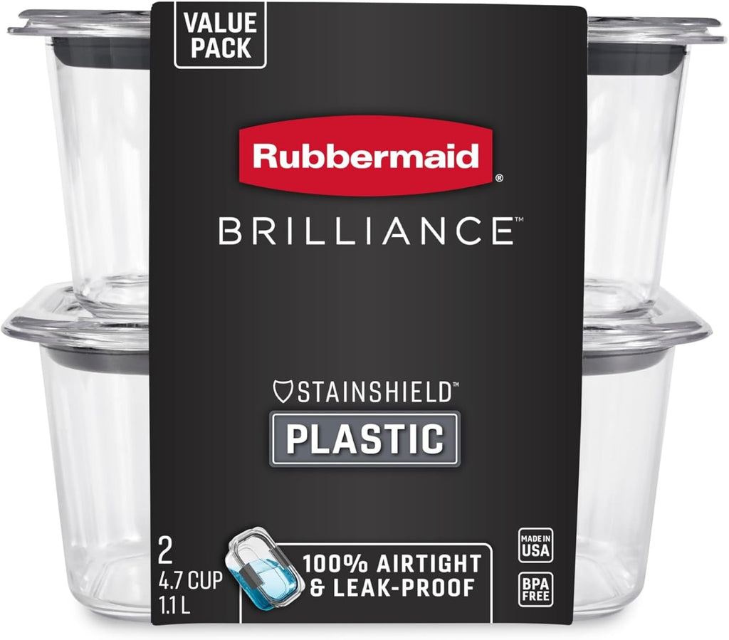 Rubbermaid Brilliance Food Storage Containers BPA Free Airtight Lids Ideal for Lunch Meal Prep & Leftovers Set of 5 (3.2 Cup)