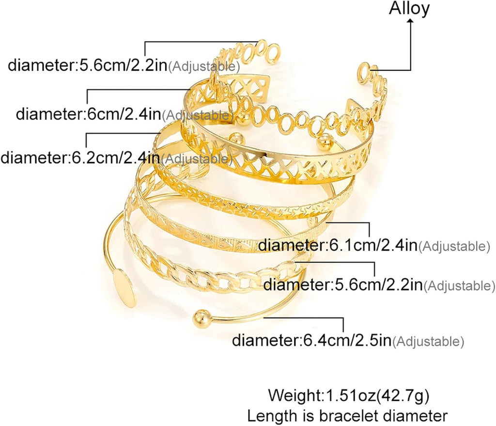IFKM Gold Bangle Bracelets For Women, 14k Gold Plated Multi Layer Stackable Cuff Bracelet Set, Trendy Elegance Charms Non Tarnish Minimalist Textured Boho Jewelry Gift for Women