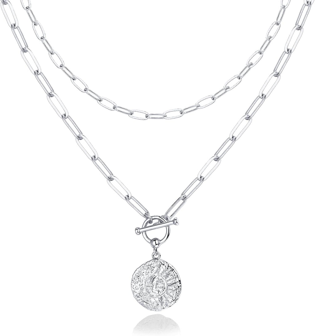 PAVOI 14K Gold Plated Layering Necklaces | Stylish Minimalist Design Pendant Necklaces | Bar, Circle, Lotus, Disc, Dog Tag, Horizontal Bar Pendants for Women