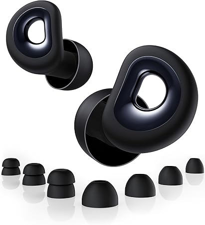 Ear Plugs for Sleeping, 50dB Noise Cancelling Ear Plug with 7 Pairs of Dual Single Layer Tips Reusable Ear Plugs for Noise Reduction, Silicone Earplugs for Concert, Snoring, Motorcycle Black