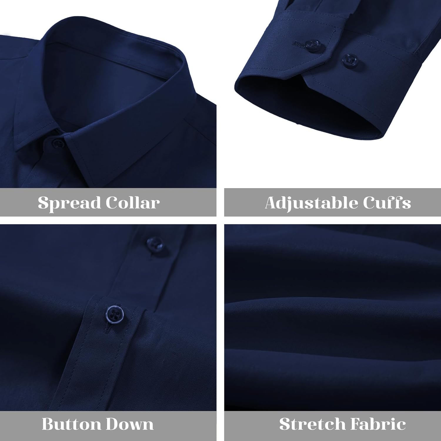 BEILU Stretch Mens Slim Fit Dress Shirts Formal Long Sleeve Button Down Shirts