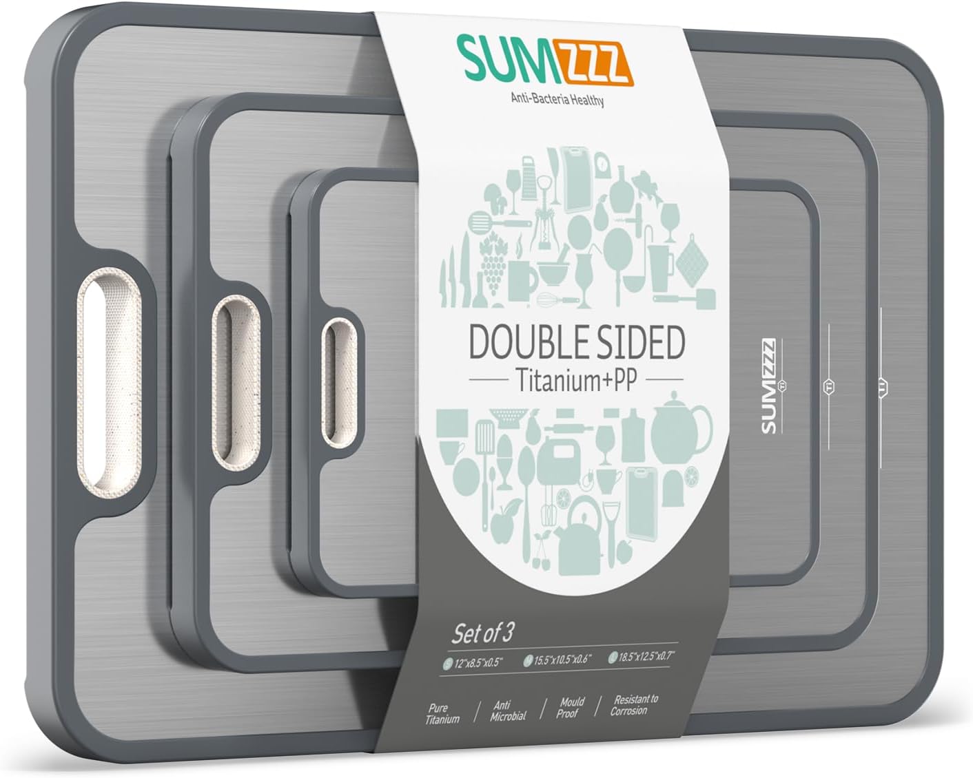 Titanium Cutting Board for Kitchen, Cutting Board Double Sided, Pure Titanium and Wheat Straw PP, Food Grade, Easy to Clean Large Size 16”×11”