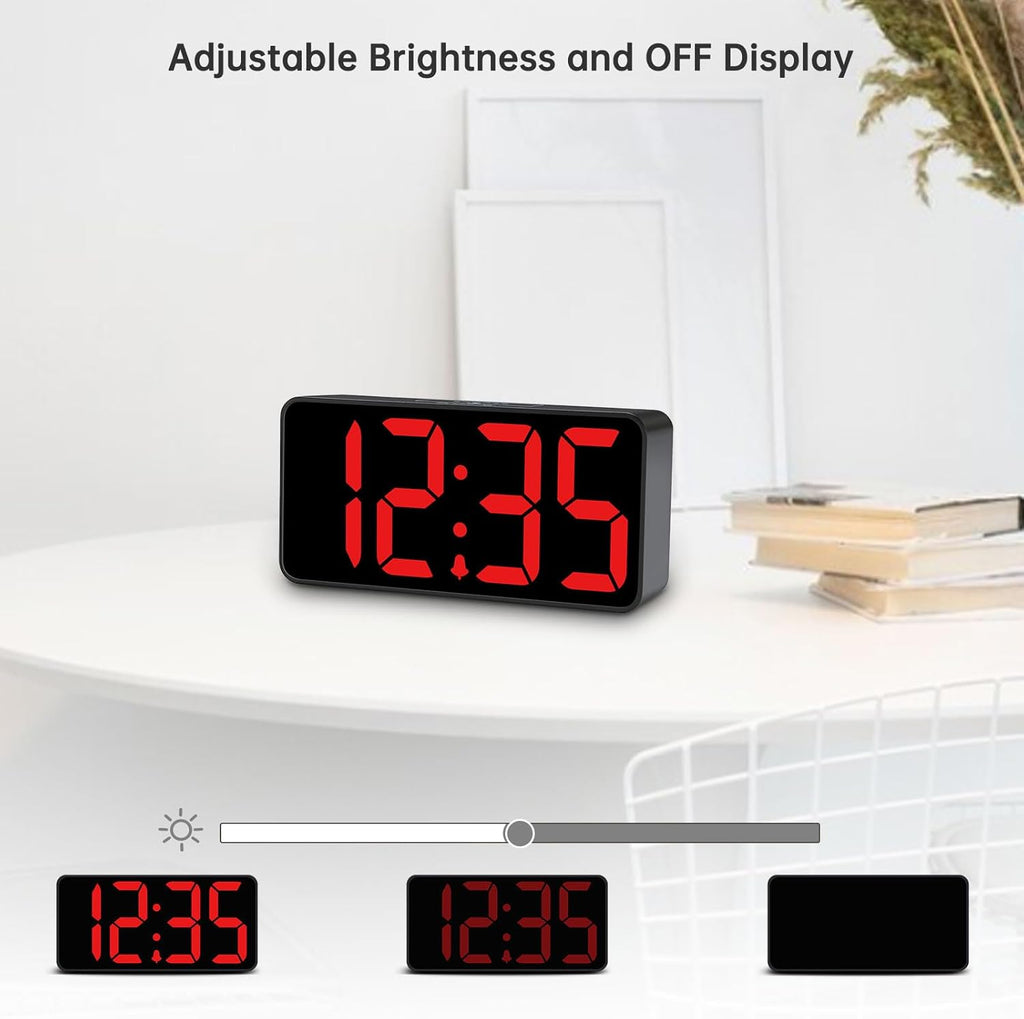 DreamSky Small Digital Alarm Clock for Bederoom, Large Big Numbers Display with Dimmer for Living Room, Electric Bedside Desk Clock with USB Charging Port, Adjustable Volume, USB-C Adapter Powered