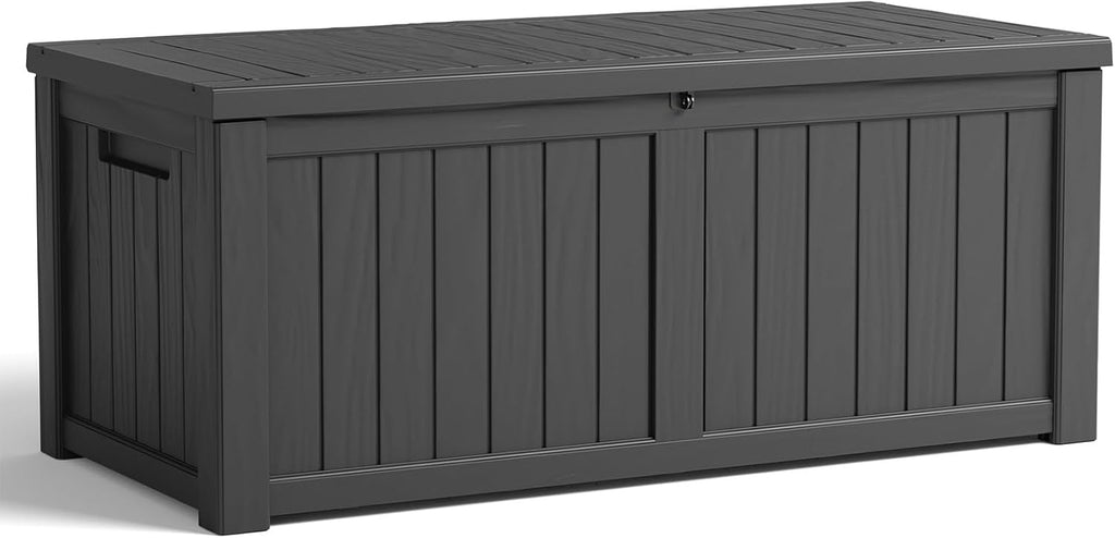 80 Gallon Resin Deck Box, Lockable Patio Outdoor Storage Box for Furniture, Garden Tools and Tools Storage, Waterproof Outside Storage Box - Black