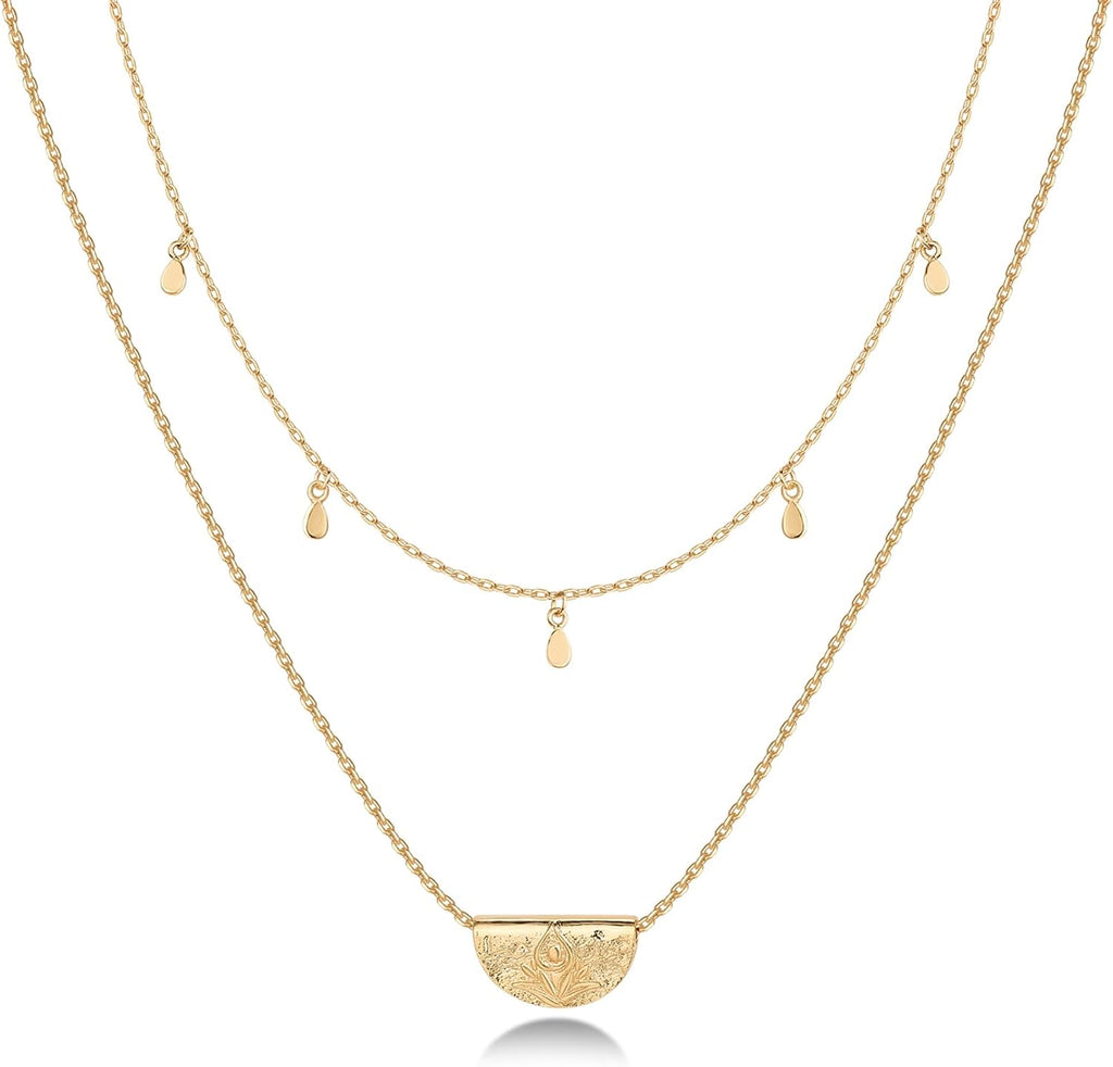 PAVOI 14K Gold Plated Layering Necklaces | Stylish Minimalist Design Pendant Necklaces | Bar, Circle, Lotus, Disc, Dog Tag, Horizontal Bar Pendants for Women