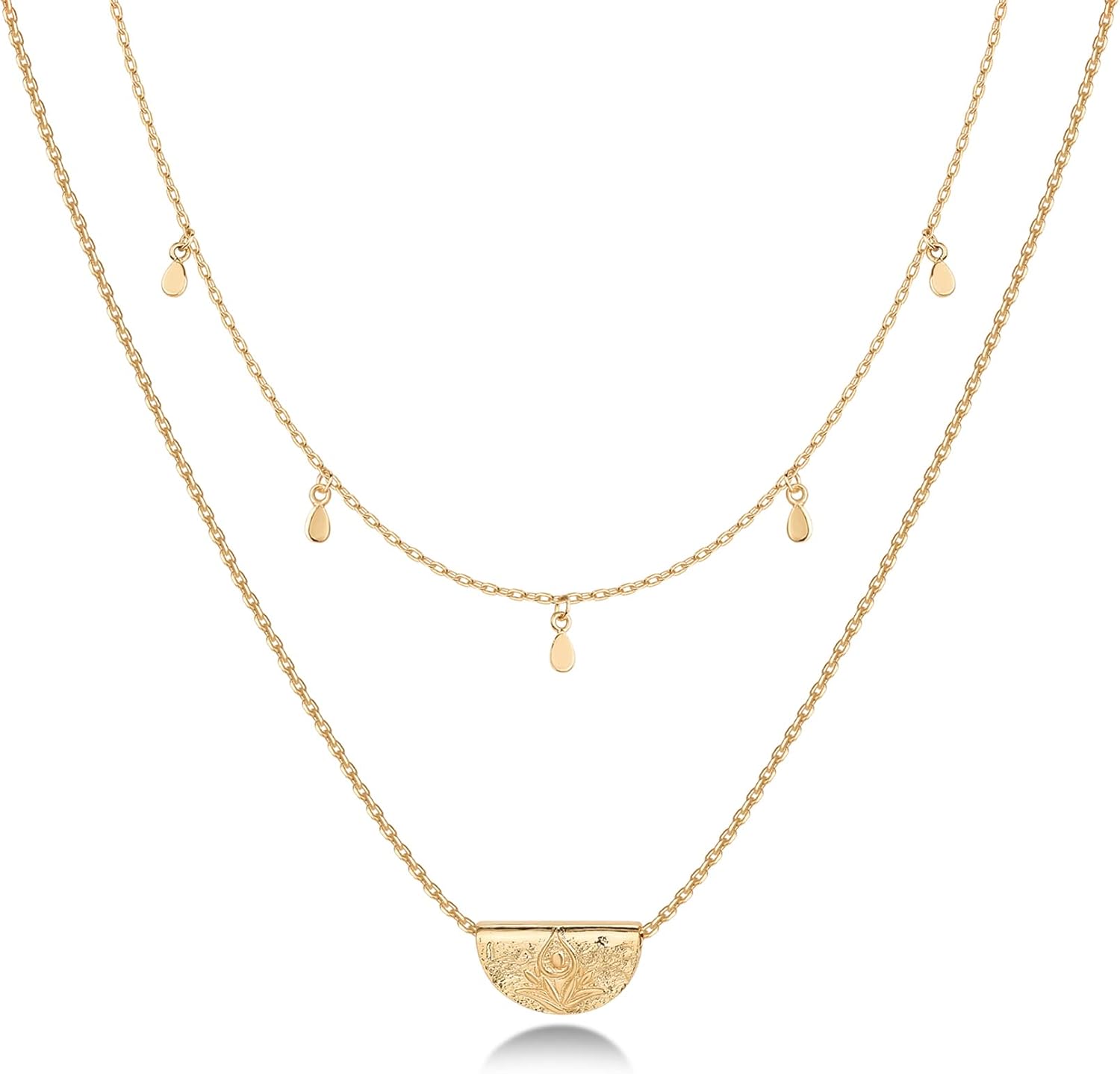 PAVOI 14K Gold Plated Layering Necklaces | Stylish Minimalist Design Pendant Necklaces | Bar, Circle, Lotus, Disc, Dog Tag, Horizontal Bar Pendants for Women