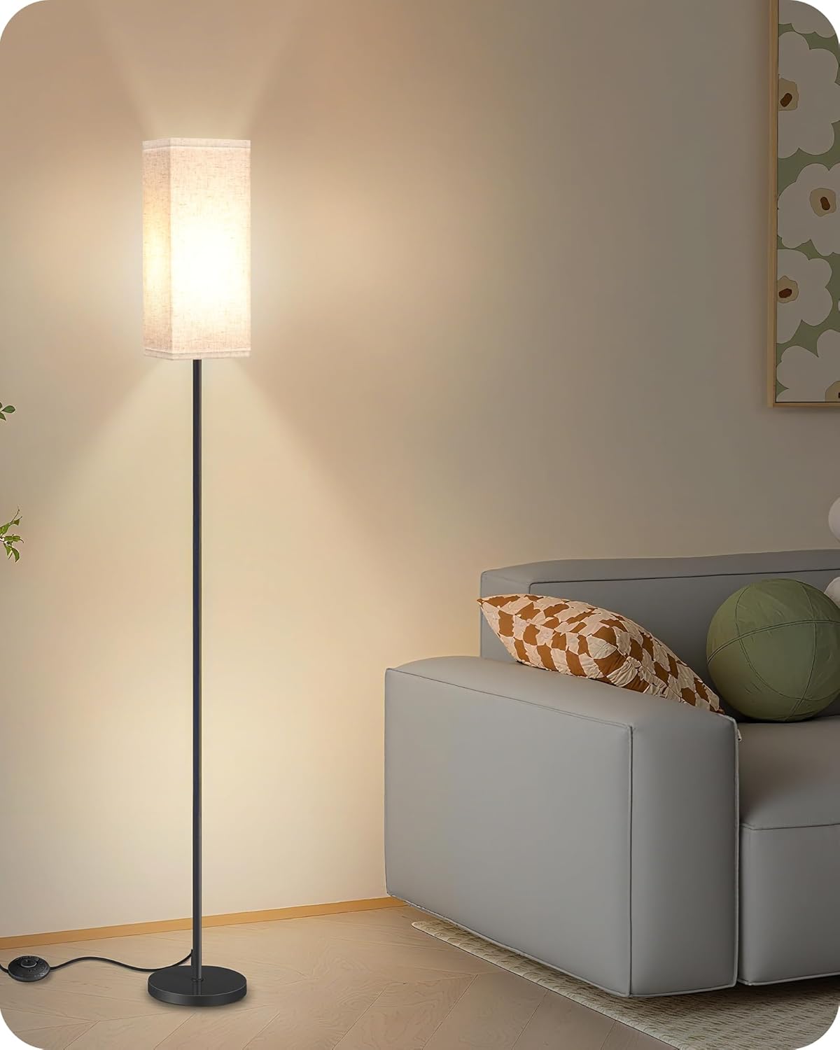 64.6" Floor Lamp, Pole with Foot Switch, Modern Standing Lamp Lampshade, Minimalist Freestanding Lamp (Bulb Not Included), for Living Room, Bedroom Office ETL Listed, Black and Beige E07LD05