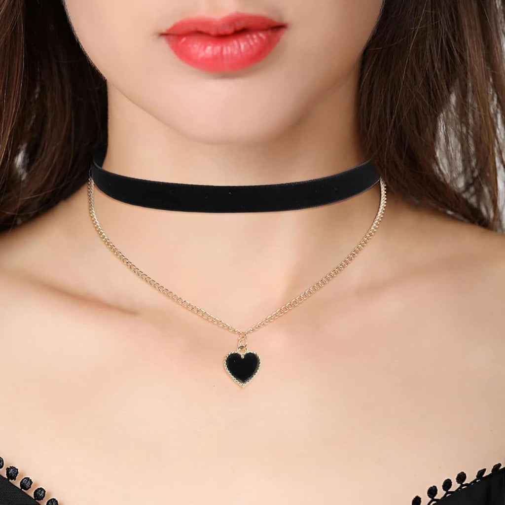 Fesciory Black Necklaces for Women, Adjustable Layered Velvet Leather Lace Collar Necklace, Goth Jewelry Gifts.