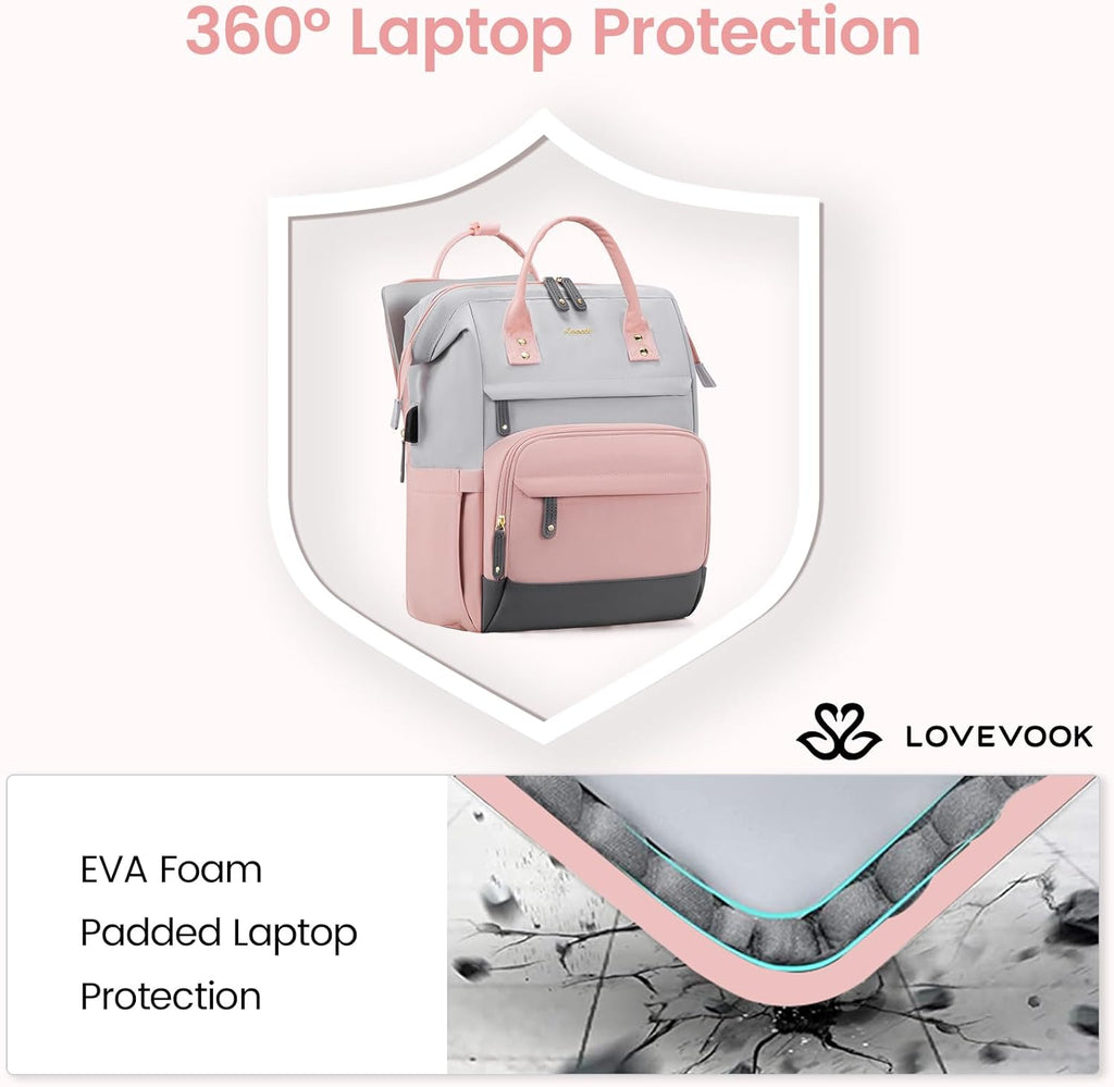LOVEVOOK Laptop Backpack for Women, 15.6 Inch Work Business Backpacks Purse With Large Capacity, Waterproof Nurse Bag College Bookbag for School, Waterproof Casual Daypack for Travel