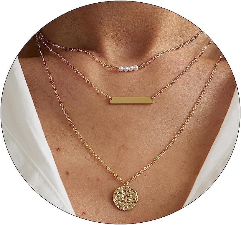 Dainty Pearl Pendant Necklaces for Women 14K Gold Plated Handmade Layered Pearl Chain Necklace Delicate Layered Pearl Necklace Everyday Jewelry Gift