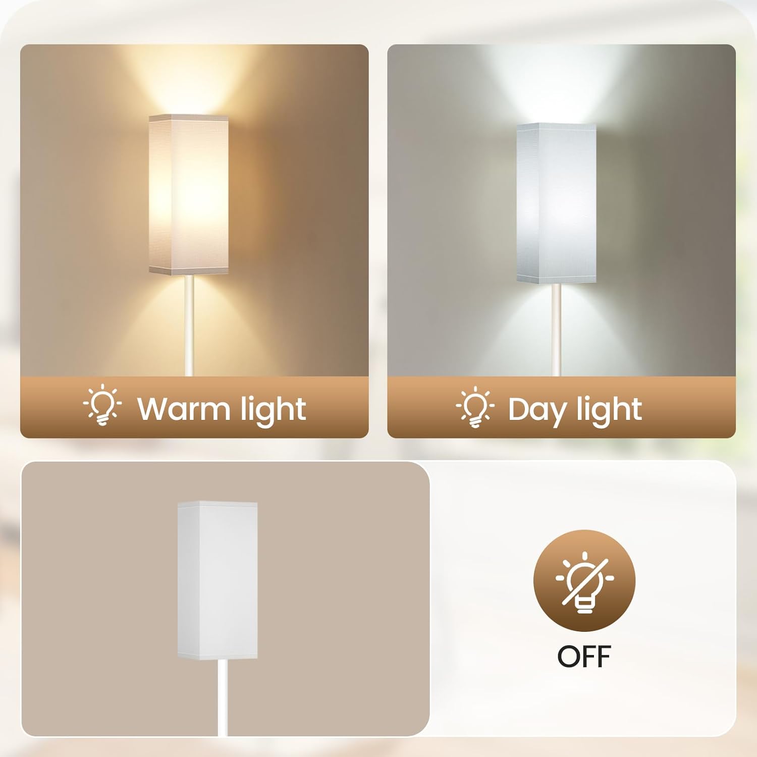 64.6" Floor Lamp, Pole with Foot Switch, Modern Standing Lamp Lampshade, Minimalist Freestanding Lamp (Bulb Not Included), for Living Room, Bedroom Office ETL Listed, Black and Beige E07LD05