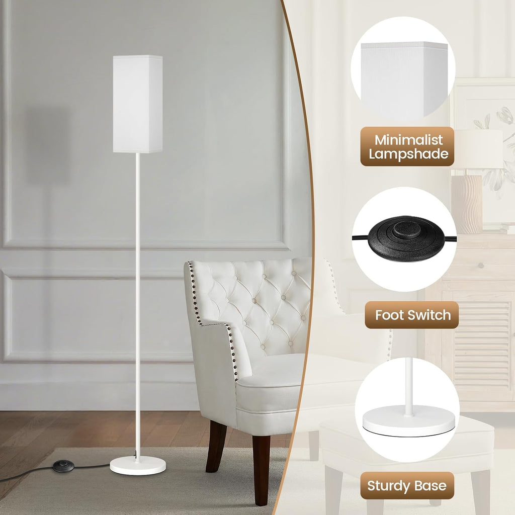 64.6" Floor Lamp, Pole with Foot Switch, Modern Standing Lamp Lampshade, Minimalist Freestanding Lamp (Bulb Not Included), for Living Room, Bedroom Office ETL Listed, Black and Beige E07LD05