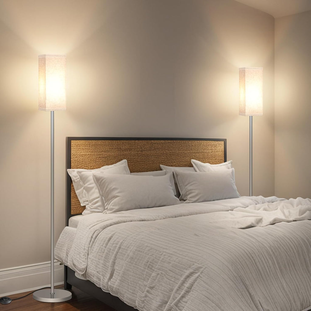 64.6" Floor Lamp, Pole with Foot Switch, Modern Standing Lamp Lampshade, Minimalist Freestanding Lamp (Bulb Not Included), for Living Room, Bedroom Office ETL Listed, Black and Beige E07LD05